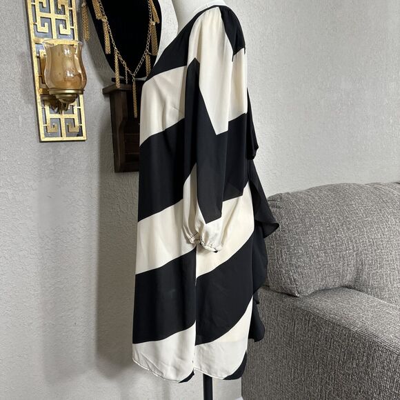 Cocktail Chevron Dress Women’s Size L Black Cream 3/4 Sleeve Bow Back Formal - Picture 3 of 14